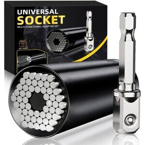 7-19mm Universal Socket Wrench With Power Drill Adapter 2 Piece Set Black